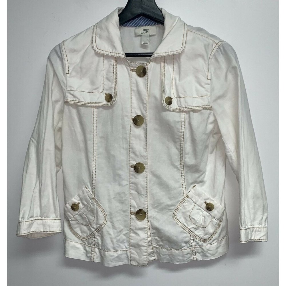 Ann Taylor Loft Womens Jacket Size XS Off White Linen Blend Button Front Flaw